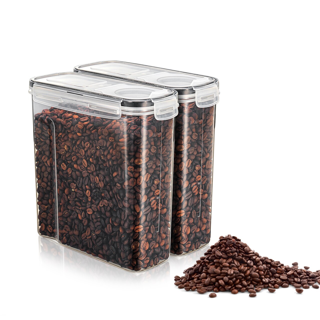 Sorbus Clear Plastic 2-Pack Airtight Coffee Bean Storage Container Set with Easy-Access Lids